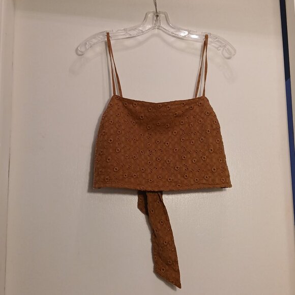Pumpkin Pie Floral Eyelet Spaghetti Strap Tie Back Bandeau Midriff Top Sz XL - Picture 1 of 7
